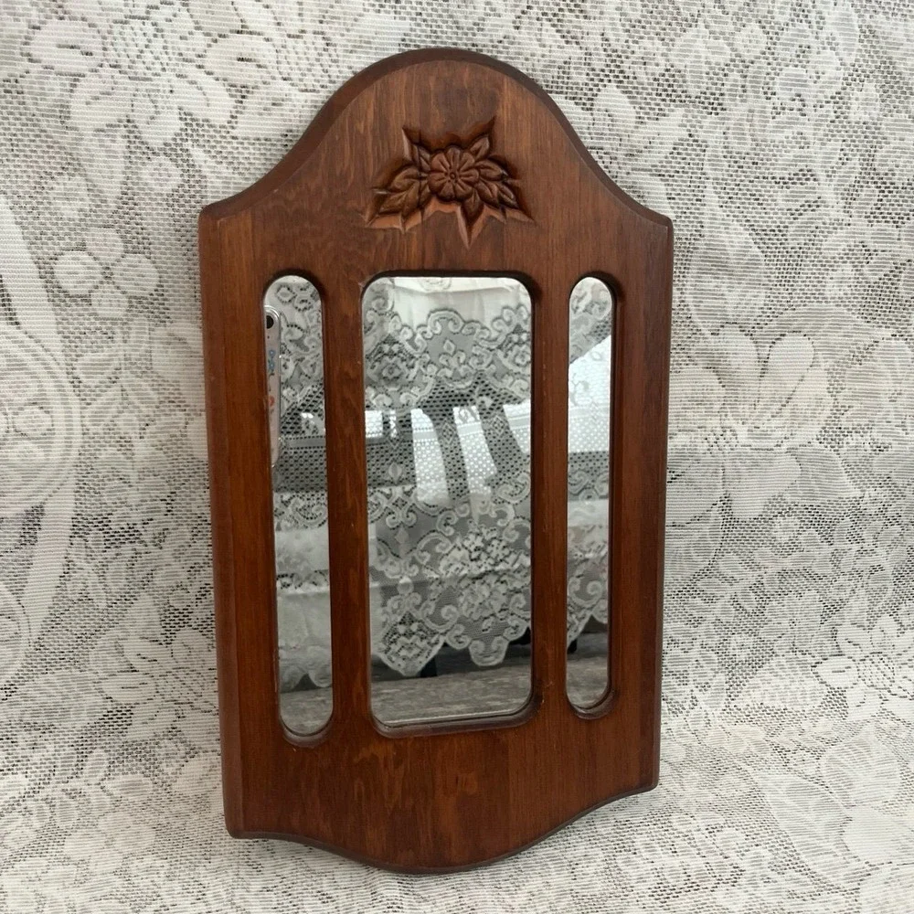 Vintage Wooden Wall Mirror 16x9 Farmhouse Cottage Decor